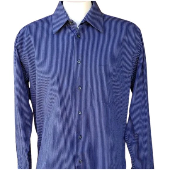 Emanuel Ungaro Other - Emanuel Ungaro Men's Long Sleeve Blue Vertical Stripe Button Down Shirt Size XL